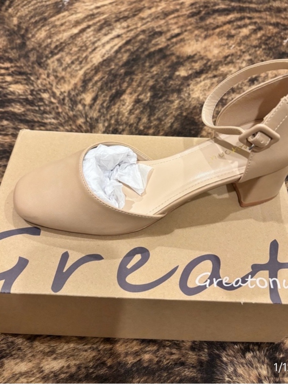 Nude Ankle-Strap Block Heel Pump